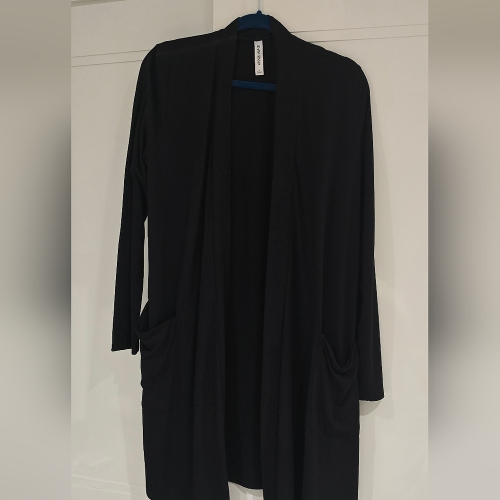 Zenana Premium Black Cardigan With Pockets, Size Large Womens
